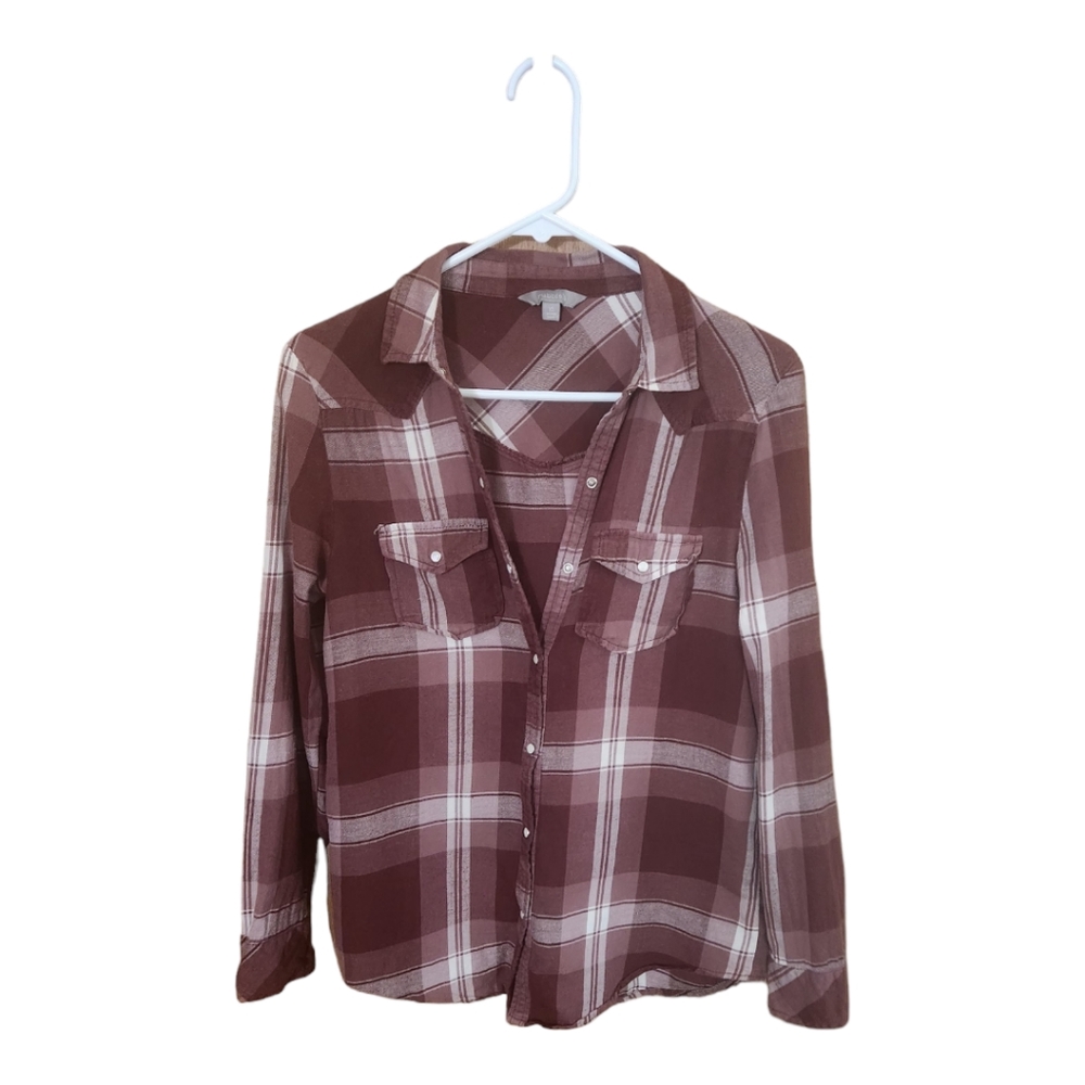 Red Flannel Plaid Button-Down Shirt, Size XS